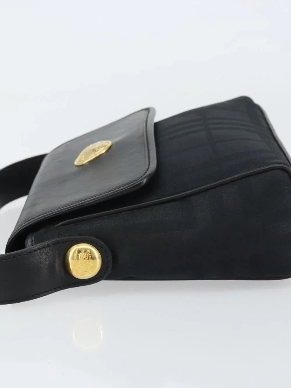 Burberrys Nova Check Hand Bag Leather Canvas Black Gold Auth gh1496 - Picture 4 of 16